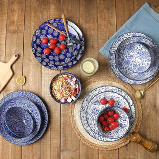 Dinnerware Sets 16 Piece, Ceramic Plates and Bowls Set, Embossed Dishes Set for 4, Housewarming, Blue