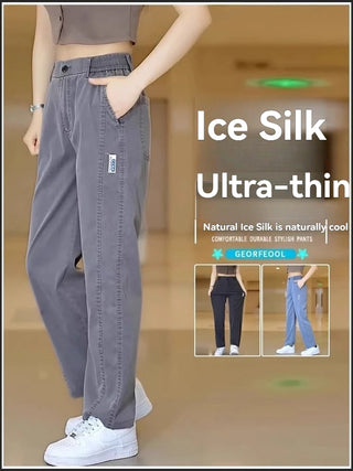 High Quality Summer Ultrathin Soft Lyocell Fabric Men's Casual Pants Elastic Waist Breathe Loose Straight Trousers Plus Size 5XL