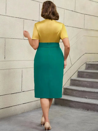 Two Piece Set Plus Size Clothes Summer Autumn V-Neck Short Sleeve Top And Midi Skirt Women Sets Streetwear Office Lady Suit