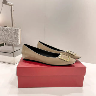 Square Buckle High Heels Square Toe Patent Leather Chunky Heel Pumps Women's Mid Heel Flat Women's Shoes Heels Women 2024 New
