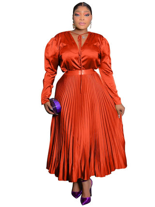 Women's V - neck Blouse & Maxi Skirt Suit - Epictzar Intl.