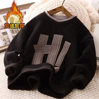 Kids Sweatshirt Boy Fleece Warm Hoodless Hoodies Letter Printed  Fashion Autumn Children's Clothing Teenagers Casual Spring Tops