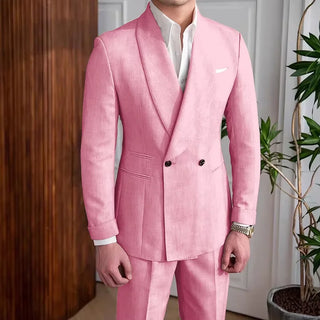 Men's Double-Breasted 2-Pcs Linen Suit