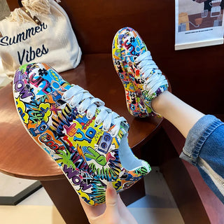 Graffiti Painted Lace Up Sports Sneakers