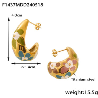 Colorful Enamel Flower Earrings for Women 316L Stainless Steel Gold Plated Small Ear Studs Fashion Jewelry Gift Wholesale