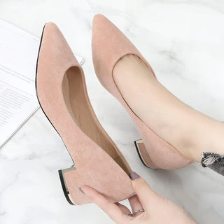 New Women's Elegant Casual Office Red Black Shoes Ladies Thick Heel Woman Slip-on Pointed Toe Fashion Dress Party Pumps E0001