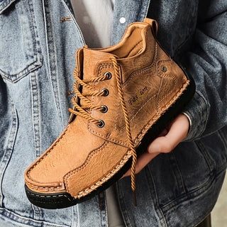 Handmade Genuine Leather Casual Shoes for Men Outdoor Hiking Shoes Winter Men Ankle Snow Boots Optional Plush Warm Male Sneakers