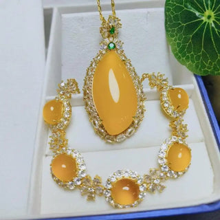 Luxury Emerald Zircon Jade Jewelry Set