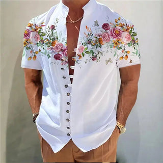 Casual Print Men Loose Linen Shirt