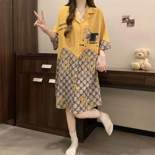 Women Ice Silk Cute V-neck Sleepwear