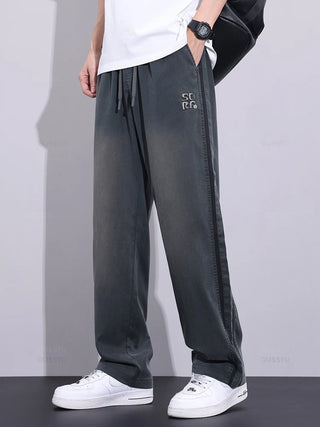 Brand Clothing Summer Thin Soft Lyocell Fabric Jeans Men Loose Wide Leg Pants Elastic Waist Casual Trousers Male Large Size 5XL