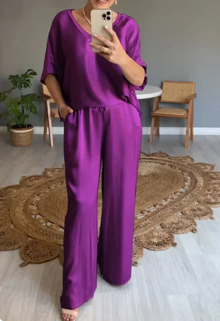 Ladies Trendy Satin Pants Suits