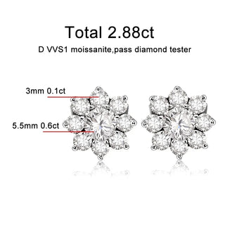 COSYA D VVS1 Moissnaite Earrings For Women 925 Sterling Sliver Plated 18k White Gold Snowflake Stud Ear Wedding Fine Jewelry