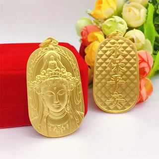 Guanyin Plaque Style Light 24K Gold Pendant