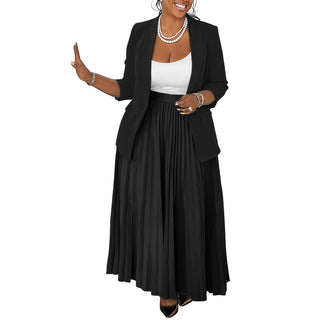 CM.YAYA Fashion Plus Size Women's Set Full Sleeve Blazer and Pleated Long Skirts 2024 Winter Two 2 Piece Set Outfits Tracksuit