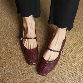 Women Vintage Square Toe Flats