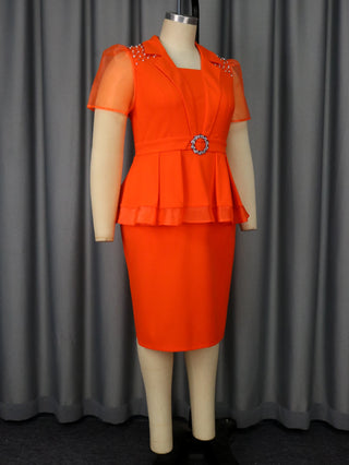 Chic Peplum Plus Size Dress for Women with Sheer Sleeve and Beading Detail Perfect for Business Events Formal Dinners or Church