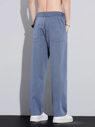 Summer Ultra-thin Lyocell Casual Pants Men's Elastic Waist for Loose Elastic Straight Fashion Comfortable Casual Trousers Male