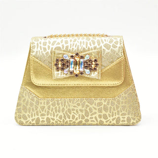 New Arrival Shoes and Bags To Match Set Nigeria Party Luxury Gold Color Wedding Italian Shoes Bag Set Decorated with Rhinestone