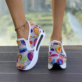 Embroidery Slip on Thick Platform Sneakers
