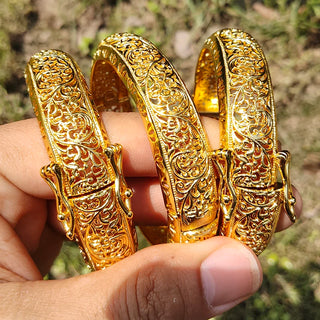 24K Ethnic Gold Color Dubai Bangles Ethnic Wedding Luxury Bangles&Bracelet  Women Girl Bride Cuff  Dubai Bangles