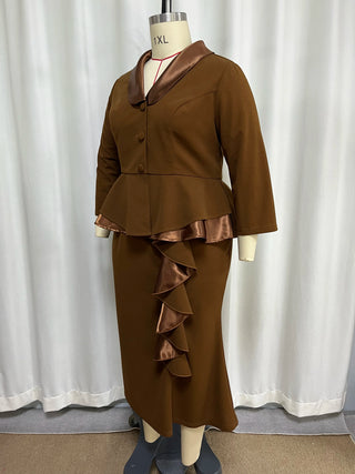 Office Lady Satin Outfit 2 Pcs Skirt Set