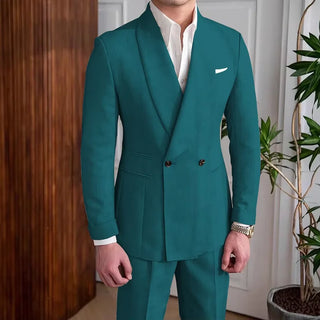 Men's Double-Breasted 2-Pcs Linen Suit
