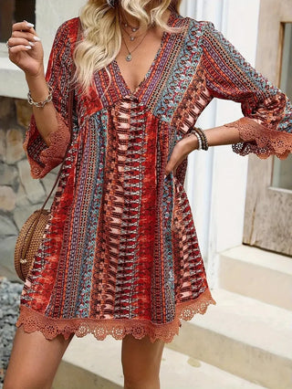 Retro Printed Bohemian Style Lace Dress