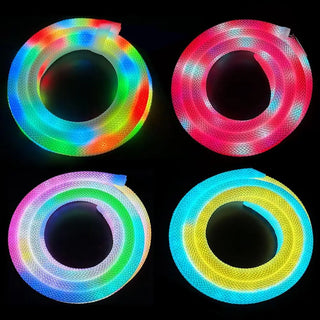 RGB Flexible Neon Light Strip 360° All-Round Lighting IP67 Waterproof Braided Mesh Sleeve Dynamic Flowing Color Changing Effects