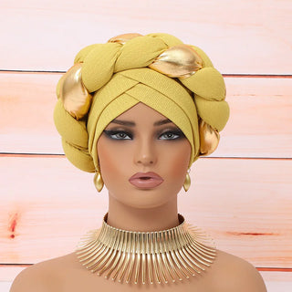 Big Braid Women's Turban Cap Elastic African Head Wraps Bonnet Lady Party Headpiece