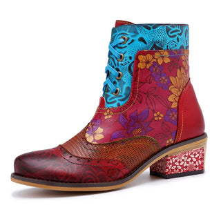   Women's Floral Print Block Heel Booties