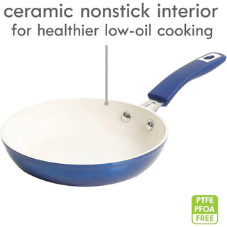 Arlington Nonstick Ceramic Coated Forged Aluminum Induction Cookware with Bakelite Handles, 12-Piece Set, Metallic Blue