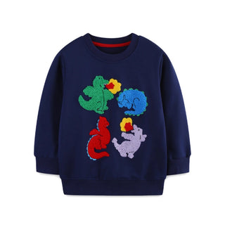 Playful Dinosaur Print Long Sleeve Sportwear