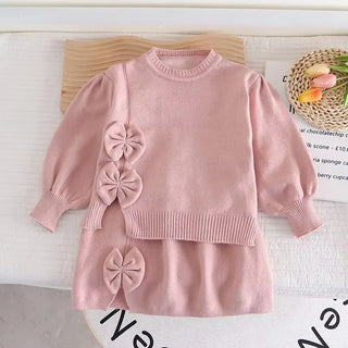 NEW Toddler Girls Clothing Set Winter Warm Sweater and Skirt Knitwear Set Baby Kids Bow Sweet Sets Outfit clothing