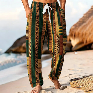 Ethnic Geometric Beach Wear Drawstring Pants