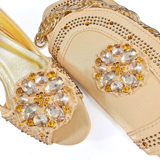 QSGFC 2024 Newest INS Style Gold Color Elegant Women High Heels Nigeria Popular Designer African Ladies Shoes And Bag Set