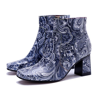 Vintage Floral Embossed Leather Ankle Boots