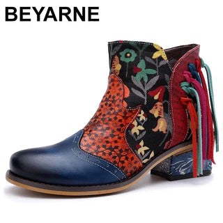 Bohemian Genuine Leather Printed Ankle Boots