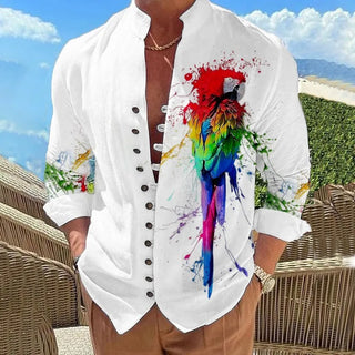 Casual Print Men Loose Linen Shirt