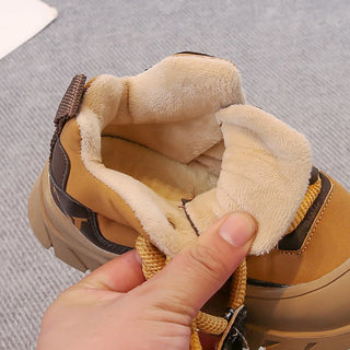 Winter Plush Boots For Children PU Leather Waterproof Boy's Warm Cotton Shoes Thick Warm Platform Teenager Kid's Snow Boots