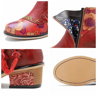 Cowgirl Ethnic Sheepskin Leather Ankle Boots