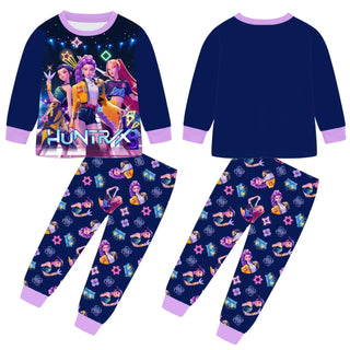 Kpop Demon Hunters Cartoon Kids Clothes Autumn Fashion GirlsLong Sleeve T Shirt + Pants 2pcs Set Children Home Pajamas