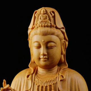 Natural Cypress GuanYin, Sakyamuni Buddha Characters Statue，Solid wood Buddha Statues  Home Room Office Feng Shui Art Statue