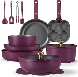 21pcs Pots and Pans Set, Nonstick Cookware Set Detachable Handle, Induction Kitchen Cookware Sets Non Stick with Removable Hand