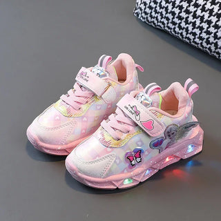 Girls shoes with lights 2024 spring and autumn new mesh breathable and lightweight children's sneakers for small,