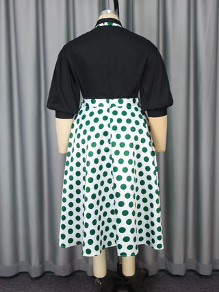 Two Piece Sets Women Outfits Polka Dot A Line Midi Skirt Bow Tie Blouse for Work Parties Church and Elegant Daytime Outfits