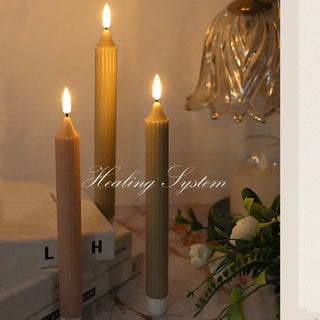 Pack of 6 Flameless Taper Candles Flickering w/Remote Battery Operated LED Window Candles Striped Real Wax 3D Flickering Flame