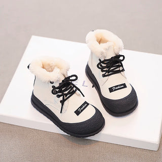 Winter Snow Boots For Girls PU Leather Waterproof Teenager Girl's Plush Boots Thick Warm Cotton Velvet Girl's Winter Shoes