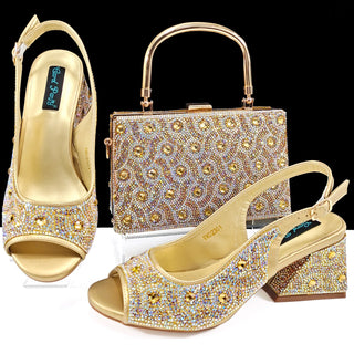 Luxury Rhinestone Design Shoes and Bag Set