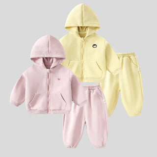 Toddler Zip-Up Hooded Tracksuit 2-Piece Set  Cartoon Embroidery Soft Fleece Autumn New 0-5Y Children Clothing